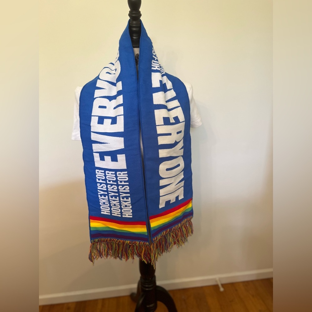 NY Rangers Gay Pride Scarf reads: "Hockey is for Everyone” Delta.